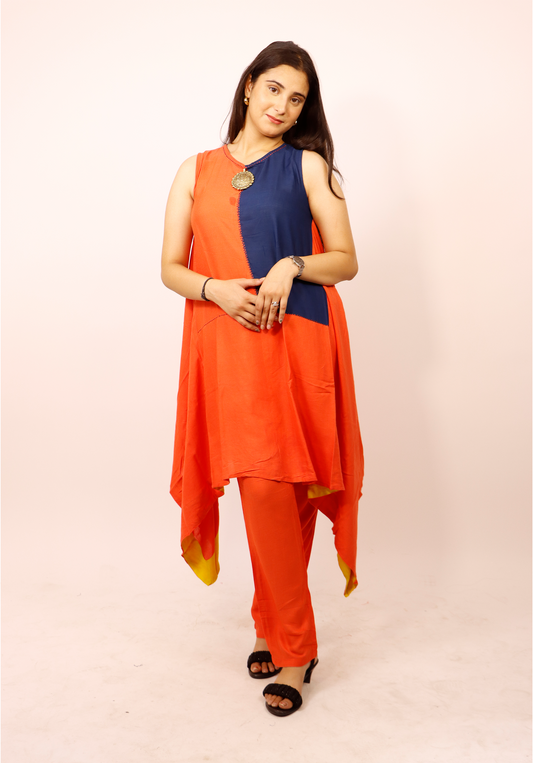 PURE CHANDARI KURTI WITH MULTI FABRIC WITH ATTACHED JACKET