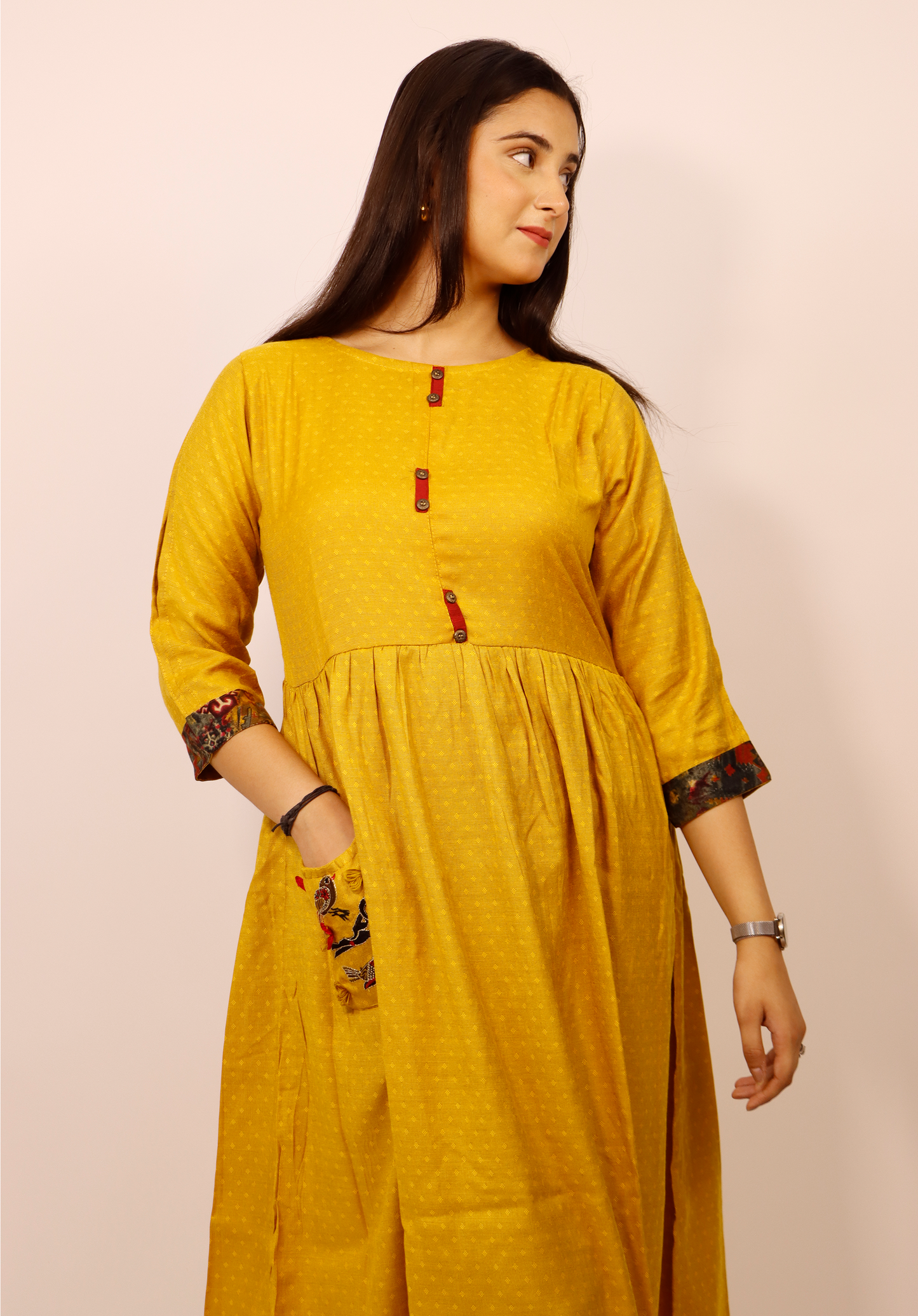 RAYON SLUB KURTI SELFIE BOOTI FABRIC WITH TUSSLE STOLE