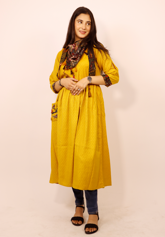 RAYON SLUB KURTI SELFIE BOOTI FABRIC WITH TUSSLE STOLE