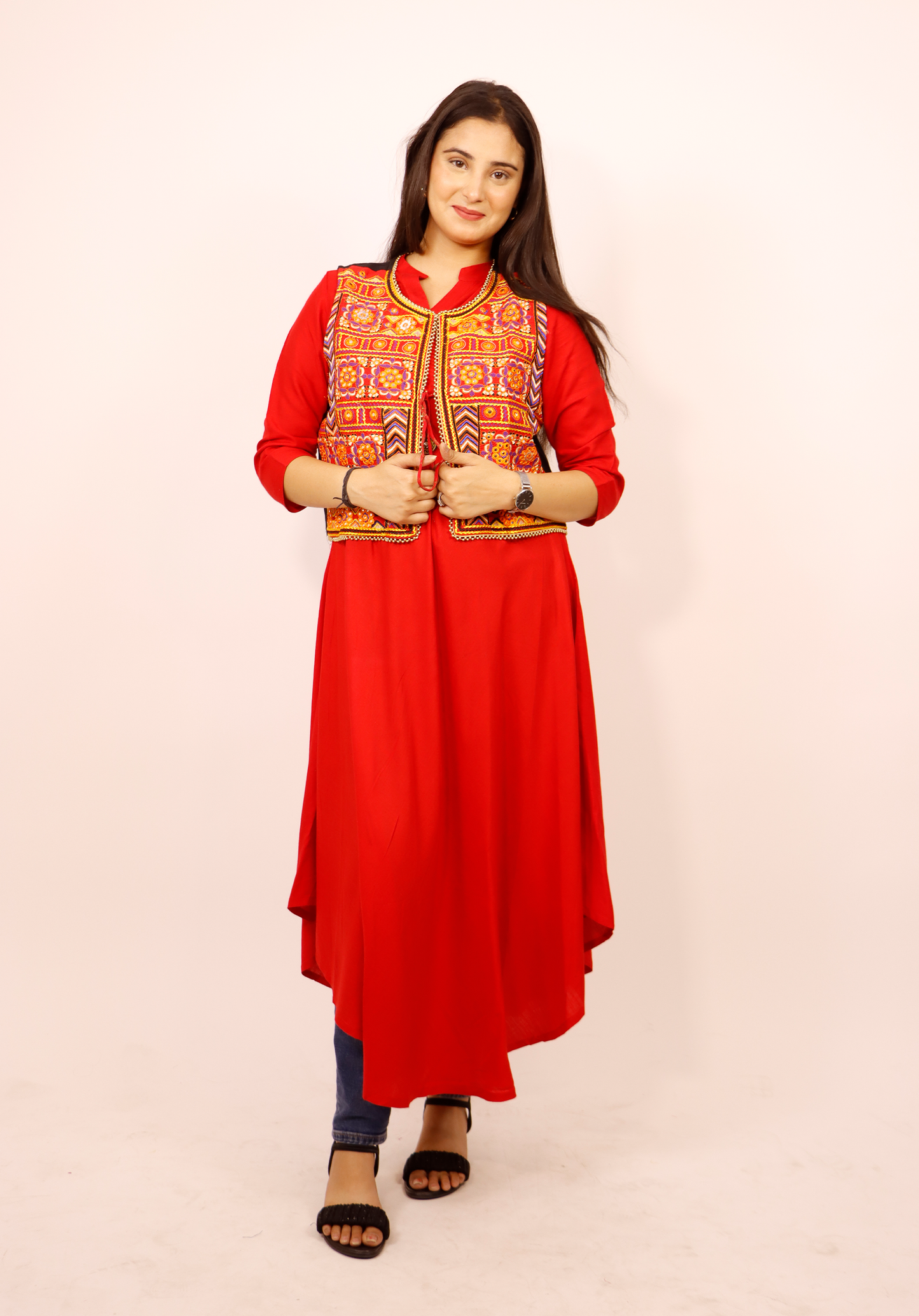 RAYON KURTI IN ANARKALI PATTERN WITH HEAVY JACKET WITH DORI