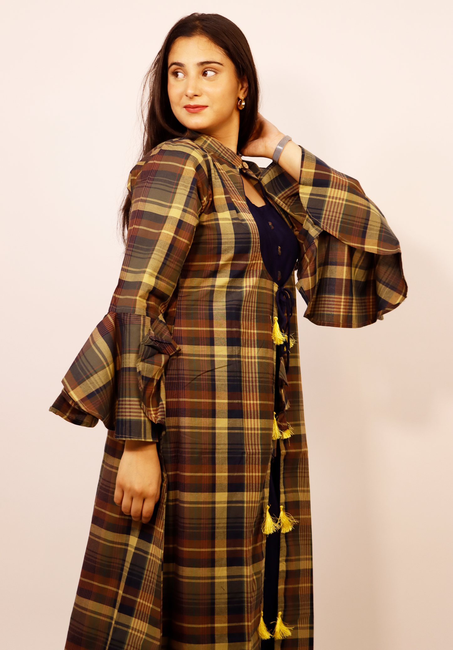 COTTON KURTI WITH TUSSELS JACKET