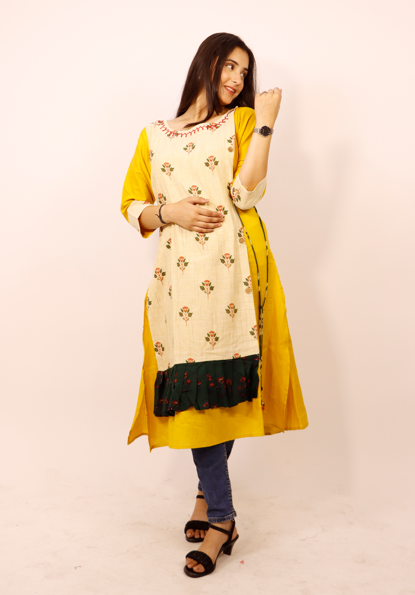 COTTON SLUB FLAP KURTI WITH SIDE DORI WITH A BLEND OF HAND EMBRIODERY