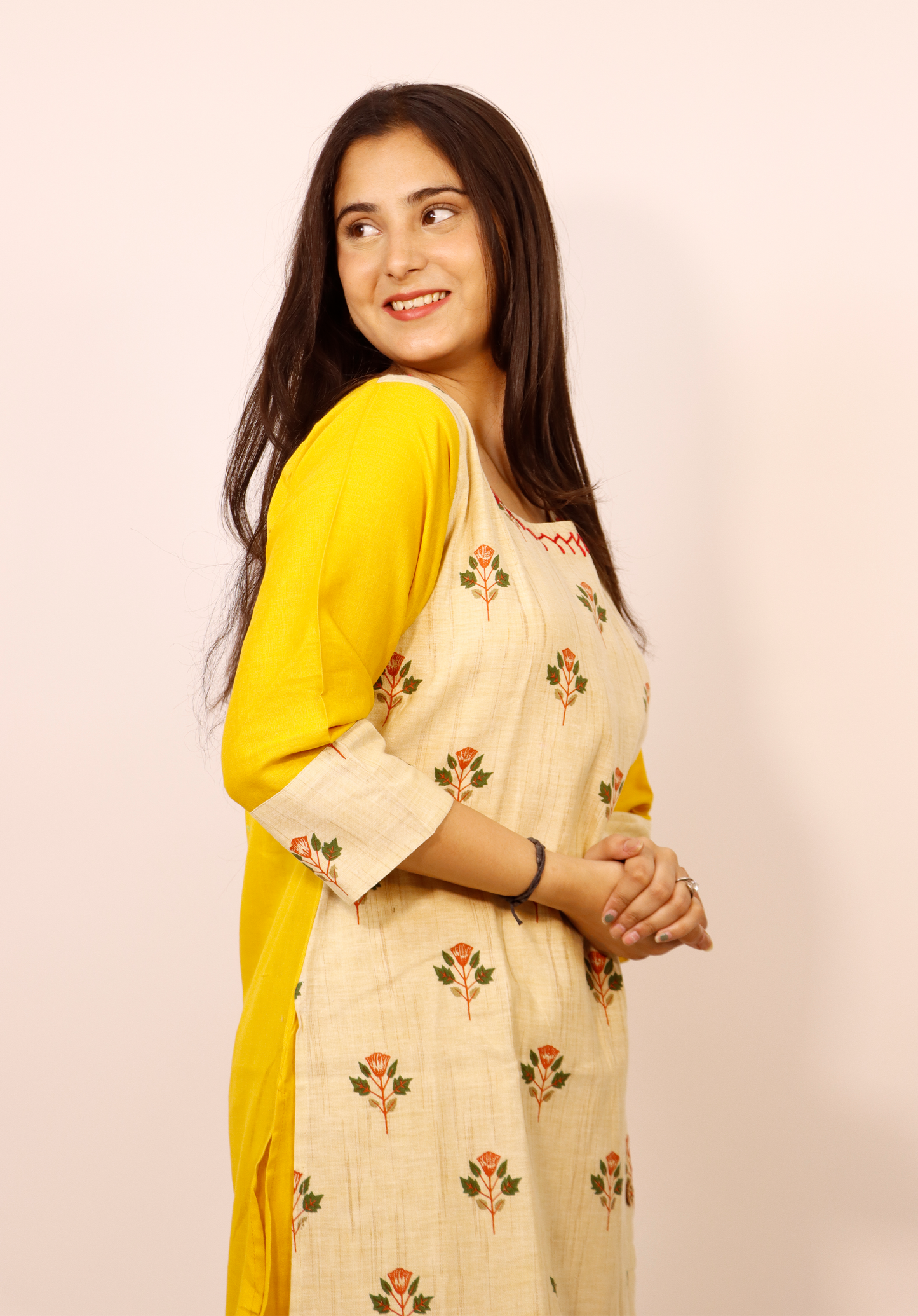 COTTON SLUB FLAP KURTI WITH SIDE DORI WITH A BLEND OF HAND EMBRIODERY