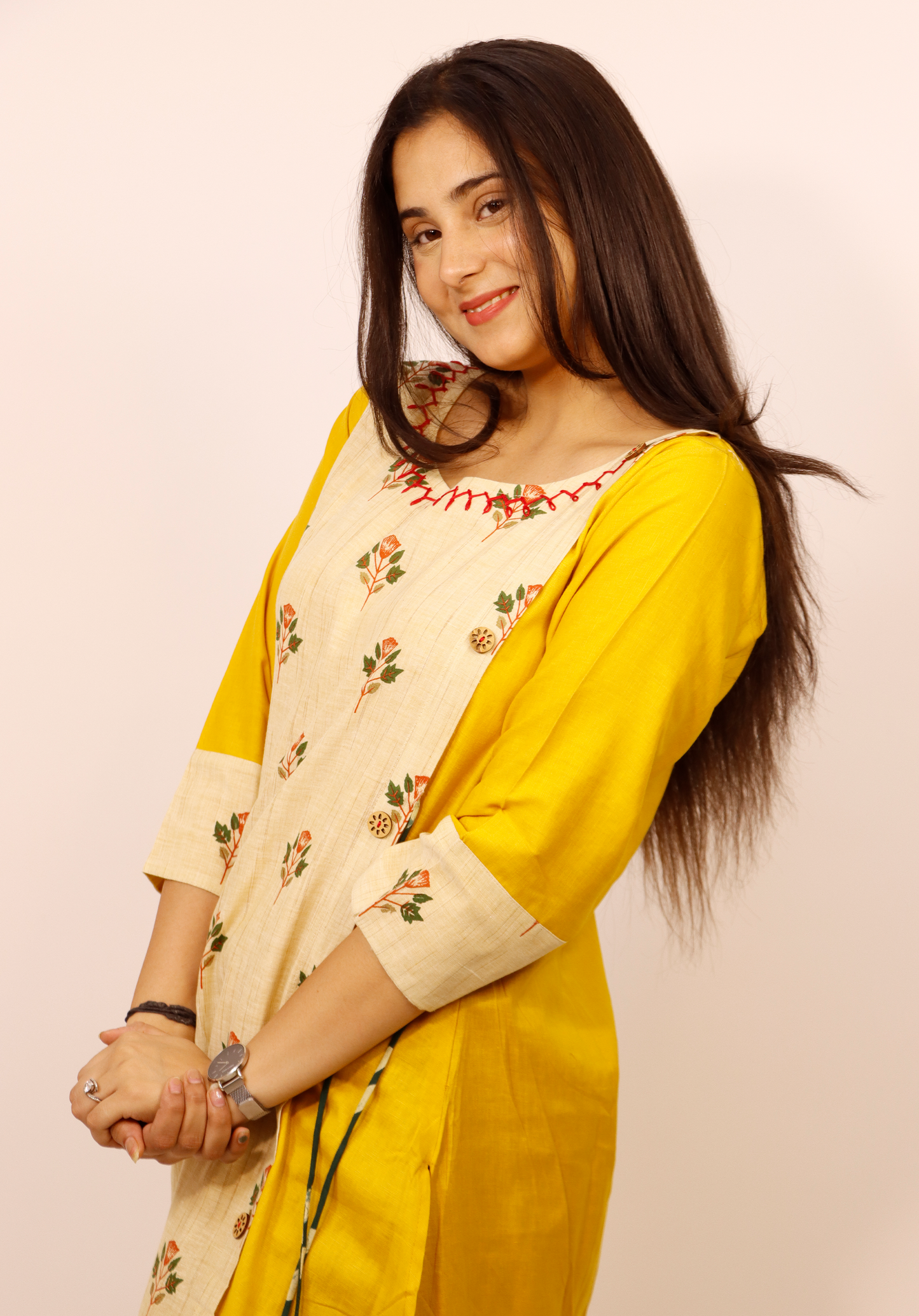 COTTON SLUB FLAP KURTI WITH SIDE DORI WITH A BLEND OF HAND EMBRIODERY